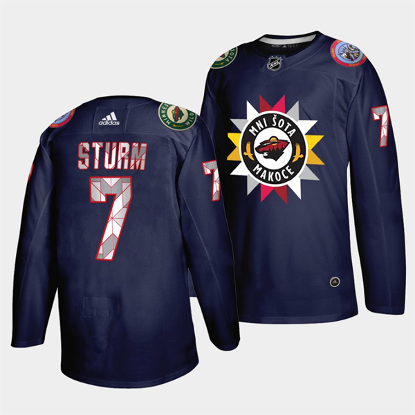 Men's Minnesota Wild #7 Nico Sturm 2021/22 Navy Native American Heritage Day Stitched Jersey Men's Minnesota Wild #7 Nico Sturm 2021/22 Navy Native American Heritage Day Stitched Jersey